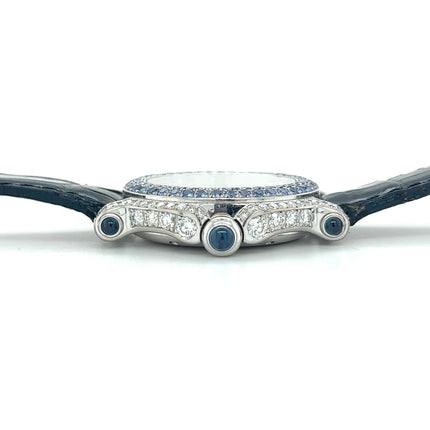 33mm Chopard Happy Sport Quartz Diamond Sapphire Bezel Floating Gemstones 18K White Gold Ladies Watch-Time and Carat