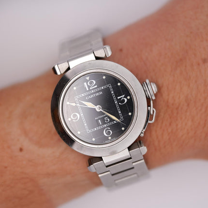 35mm Cartier Pasha Automatic Black Dial Stainless Steel Bracelet Unisex Watch-Time and Carat