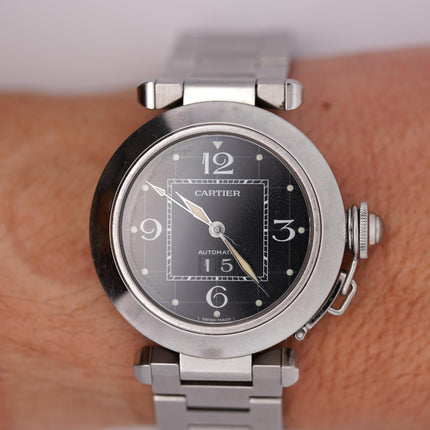 35mm Cartier Pasha Automatic Black Dial Stainless Steel Bracelet Unisex Watch-Time and Carat