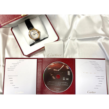 36mm Cartier Ballon Bleu Automatic 18K Solid Gold White Guilloche Dial Sapphire Crown Leather Strap Unisex Watch-Time and Carat