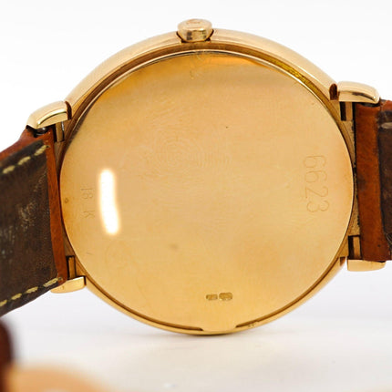 37mm Rolex Cellini Quartz White Dial Roman Numerals Yellow Gold Ostrich Leather Strap Vintage 1990-Time and Carat