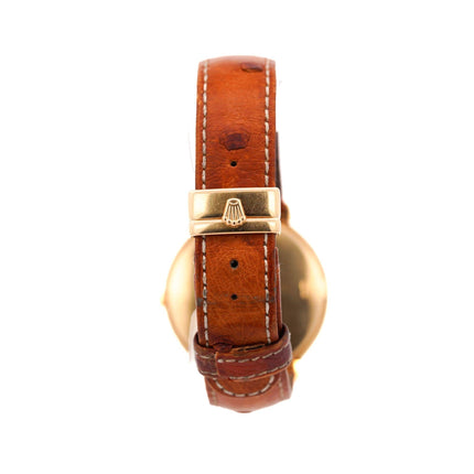 37mm Rolex Cellini Quartz White Dial Roman Numerals Yellow Gold Ostrich Leather Strap Vintage 1990-Time and Carat