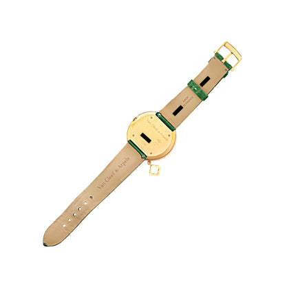 38mm Van Cleef & Arpels Charms Diamond Bezel Quartz Rose Gold Green Alligator Strap Ladies Watch-Time and Carat