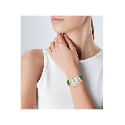 38mm Van Cleef & Arpels Charms Diamond Bezel Quartz Rose Gold Green Alligator Strap Ladies Watch-Time and Carat