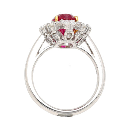 3.04 Carat Oval No Heat Pigeon's Blood Afghanistan Ruby Cathedral Diamond Halo Ring-Time and Carat