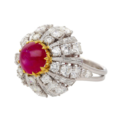3.04 Carat Star Ruby No-Heat Burma & Diamond 18K Gold Sunburst Ring