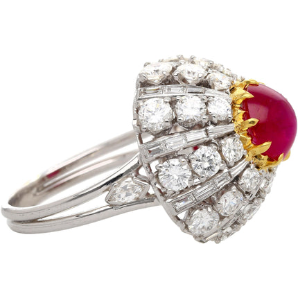 3.04 Carat Star Ruby No-Heat Burma & Diamond 18K Gold Sunburst Ring