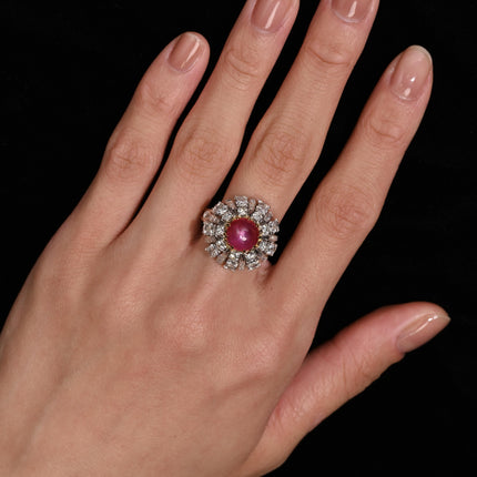 3.04 Carat Star Ruby No-Heat Burma & Diamond 18K Gold Sunburst Ring