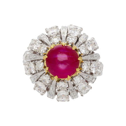 3.04 Carat Star Ruby No-Heat Burma & Diamond 18K Gold Sunburst Ring