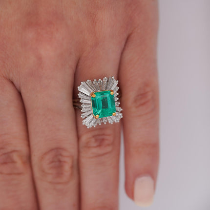 3.07 Carat Colombian Emerald Octagonal Step Cut Diamond Ballerina Platinum Ring Size 7.5-Time and Carat