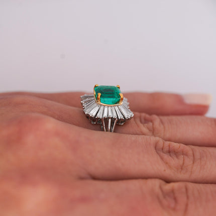 3.07 Carat Colombian Emerald Octagonal Step Cut Diamond Ballerina Platinum Ring Size 7.5-Time and Carat