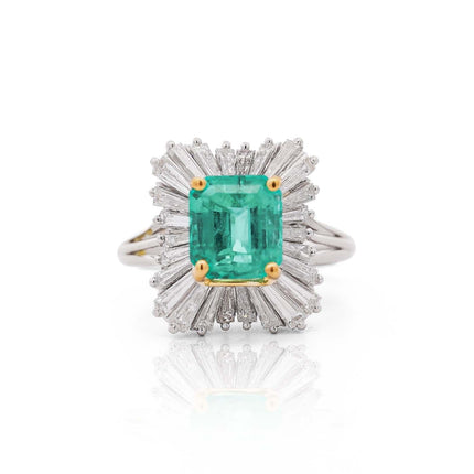 3.07 Carat Colombian Emerald Octagonal Step Cut Diamond Ballerina Platinum Ring Size 7.5-Time and Carat