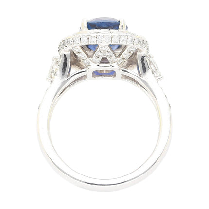 3.12 Carat Cushion Cut Blue Sapphire Diamond Double Halo Split Shank Ring-Time and Carat