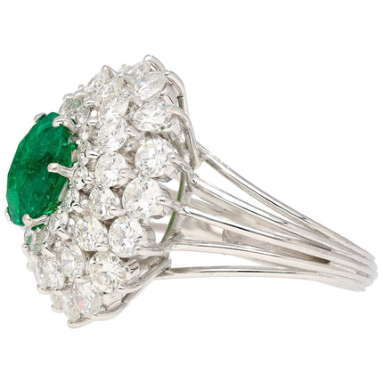 3.19 Carat Oval Cut Colombian Emerald Round Diamond Cluster Vintage Ring-Time and Carat
