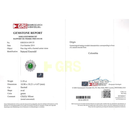 3.19 Carat Oval Cut Colombian Emerald Round Diamond Cluster Vintage Ring-Time and Carat