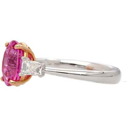 3.20 Carat Oval No Heat Madagascar Pink Sapphire Baguette Diamond Three Stone Ring-Time and Carat