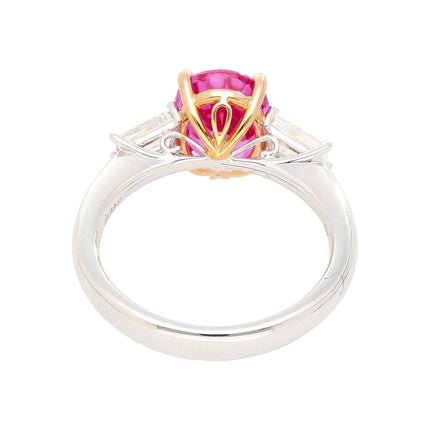 3.20 Carat Oval No Heat Madagascar Pink Sapphire Baguette Diamond Three Stone Ring-Time and Carat
