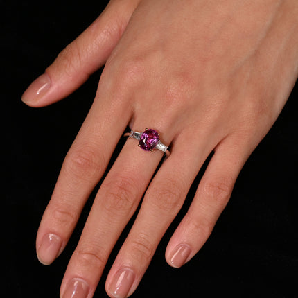 3.20 Carat Oval No Heat Madagascar Pink Sapphire Baguette Diamond Three Stone Ring-Time and Carat