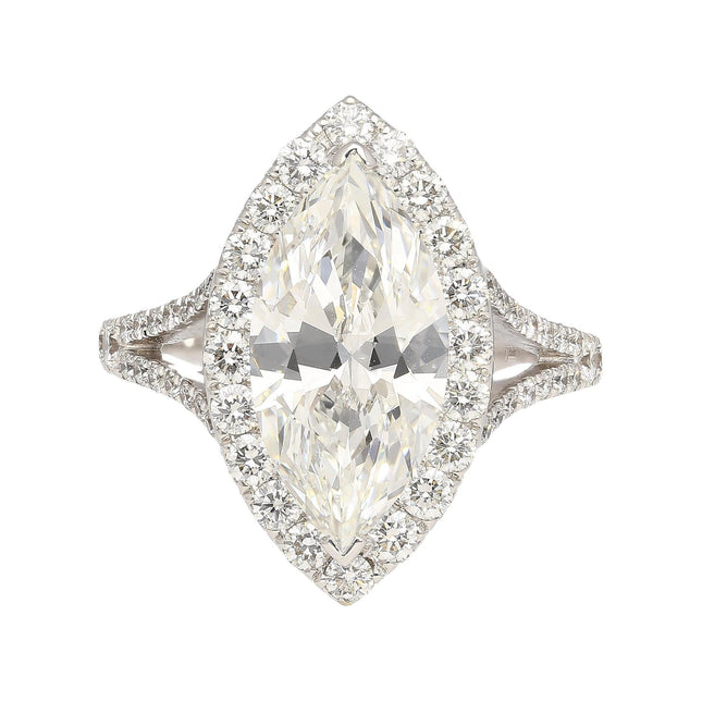 3.22 Carat Marquise Cut G Color Diamond Round Brilliant Halo Pave Ring-Time and Carat