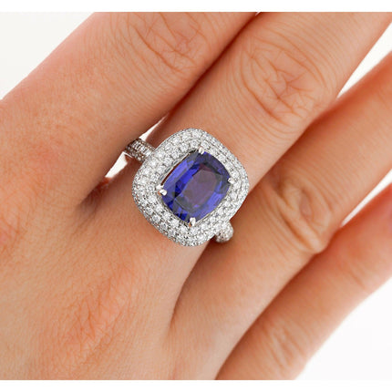 3.25 Carat Cushion No Heat Color Change Blue Sapphire Diamond Engagement Ring-Time and Carat