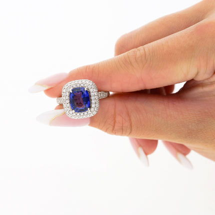 3.25 Carat Cushion No Heat Color Change Blue Sapphire Diamond Engagement Ring-Time and Carat