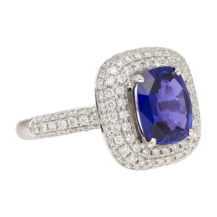3.25 Carat Cushion No Heat Color Change Blue Sapphire Diamond Engagement Ring-Time and Carat