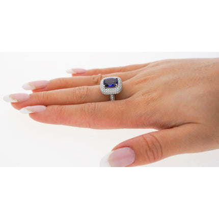 3.25 Carat Cushion No Heat Color Change Blue Sapphire Diamond Engagement Ring-Time and Carat
