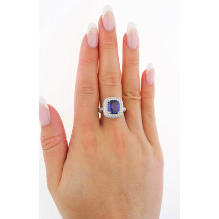 3.25 Carat Cushion No Heat Color Change Blue Sapphire Diamond Engagement Ring-Time and Carat