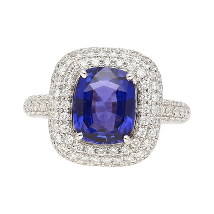 3.25 Carat Cushion No Heat Color Change Blue Sapphire Diamond Engagement Ring-Time and Carat