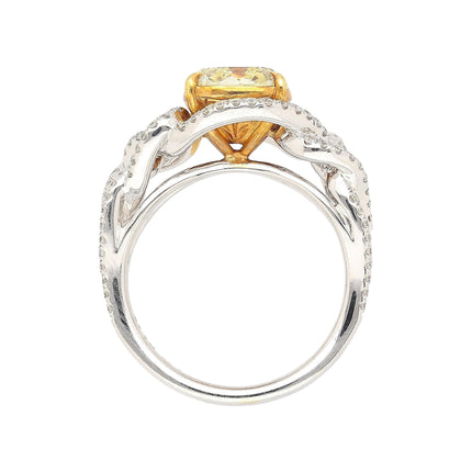 3.25 Carat Radiant Cut Fancy Light Yellow Diamond Heart Shank Engagement Ring Two Tone Gold-Time and Carat