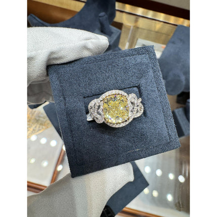 3.25 Carat Radiant Cut Fancy Light Yellow Diamond Heart Shank Engagement Ring Two Tone Gold-Time and Carat