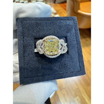 3.25 Carat Radiant Cut Fancy Light Yellow Diamond Heart Shank Engagement Ring Two Tone Gold-Time and Carat