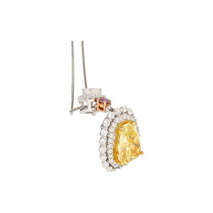 3.28 Carat Shield Cut Fancy Intense Yellow Diamond Pendant Double Halo Pink Diamond-Time and Carat