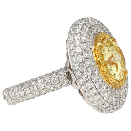 3.30 Carat Round Brilliant Fancy Intense Yellow Diamond Halo Ring-Time and Carat
