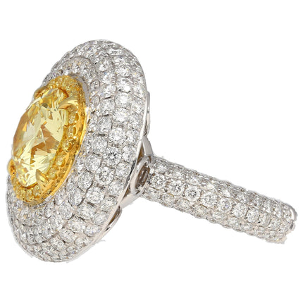 3.30 Carat Round Brilliant Fancy Intense Yellow Diamond Halo Ring-Time and Carat