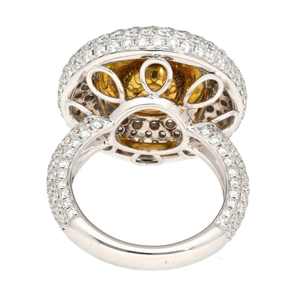 3.30 Carat Round Brilliant Fancy Intense Yellow Diamond Halo Ring-Time and Carat