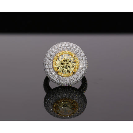 3.30 Carat Round Brilliant Fancy Intense Yellow Diamond Halo Ring-Time and Carat