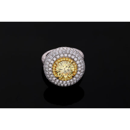 3.30 Carat Round Brilliant Fancy Intense Yellow Diamond Halo Ring-Time and Carat