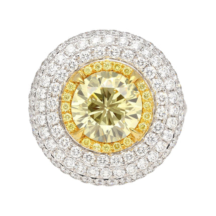 3.30 Carat Round Brilliant Fancy Intense Yellow Diamond Halo Ring-Time and Carat