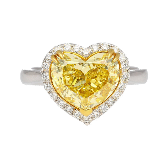 3.32 Carat Heart Cut Fancy Intense Yellow Diamond White Diamond Halo Ring-Time and Carat