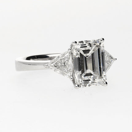 3.45 Carat Emerald Cut Diamond Trillion Side Stone Three Stone Ring-Time and Carat