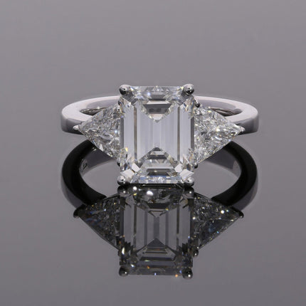 3.45 Carat Emerald Cut Diamond Trillion Side Stone Three Stone Ring-Time and Carat