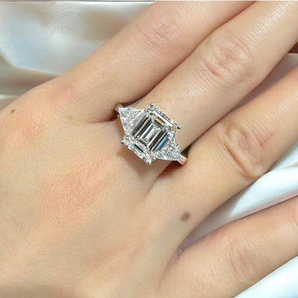 3.45 Carat Emerald Cut Diamond Trillion Side Stone Three Stone Ring-Time and Carat