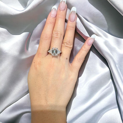 3.45 Carat Emerald Cut Diamond Trillion Side Stone Three Stone Ring-Time and Carat