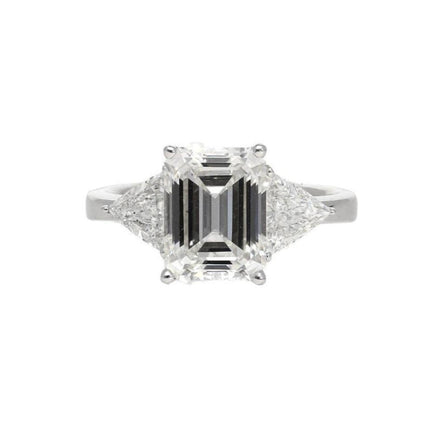 3.45 Carat Emerald Cut Diamond Trillion Side Stone Three Stone Ring-Time and Carat
