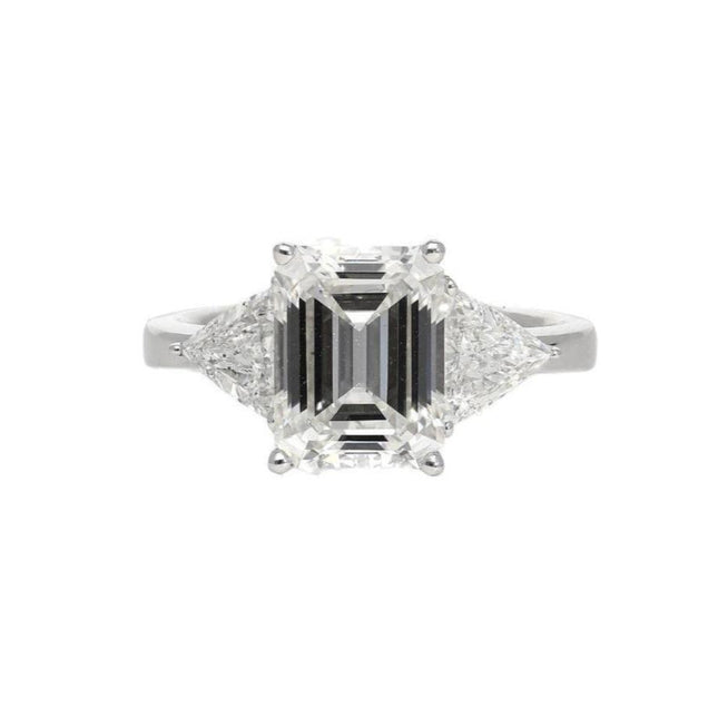 3.45 Carat Emerald Cut Diamond Trillion Side Stone Three Stone Ring-Time and Carat