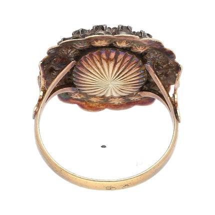 3.50 Carat Oval Cut Orange Citrine Rose Cut Diamond Antique Silver Gold Ring-Time and Carat