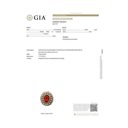 3.50 Carat Oval Cut Orange Citrine Rose Cut Diamond Antique Silver Gold Ring-Time and Carat