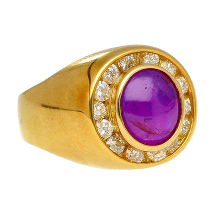3.50 Carat Oval Double Cabochon Pink Purple Star Sapphire Diamond Dome Ring 18K Gold-Time and Carat