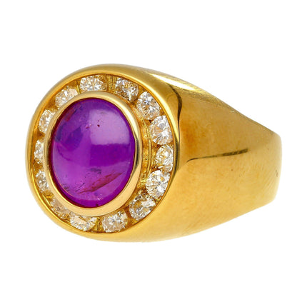 3.50 Carat Oval Double Cabochon Pink Purple Star Sapphire Diamond Dome Ring 18K Gold-Time and Carat
